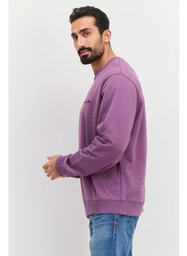 Lyle & Scott Men Crew Neck Long Sleeve Embroidered Sweatshirt, Light Purple  - Image 2