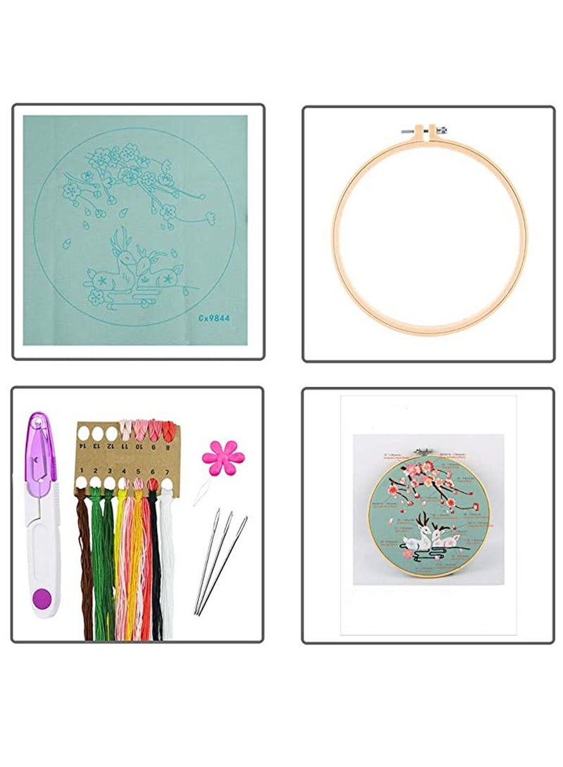 KASTWAVE Embroidery Kits with Pattern for Beginners Starter, Full Range of Stamped Cross Stitch Kit with Embroidery Hoop, Embroidery Clothes with Deer Pattern, Thread, Scissor - Image 5