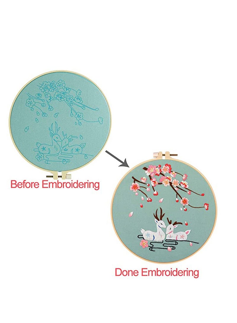 KASTWAVE Embroidery Kits with Pattern for Beginners Starter, Full Range of Stamped Cross Stitch Kit with Embroidery Hoop, Embroidery Clothes with Deer Pattern, Thread, Scissor - Image 4