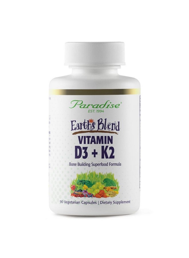 Paradise Herbs فيتامين د3 + ك2 من بارادايس هيربز، مزيج الأرض، قاعدة سوبر فودز من البروبيوتيك والخضروات العضوية القلوية، الخضروات والتوت، 90 كبسولة نباتية - Image 1