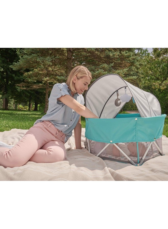 ريجالو أون ذا جو بيبي ماي بلاي، ساحة لعب محمولة وسجادة أنشطة، للاستخدام الداخلي والخارجي، تتضمن مظلة واقية من الأشعة فوق البنفسجية مع ألعاب، وقاعدة مبطنة وحقيبة حمل - Image 2