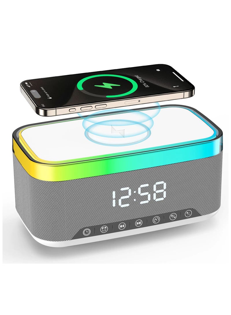 6 In 1 Smart Alarm Clock, Wireless Charger, Bluetooth Speaker And Fm Radio, White Noise Machine With 12 Rgb Night Light Modes, Digital Bedside Clock For Lots Of Sleep And Home Decoration - Image 1