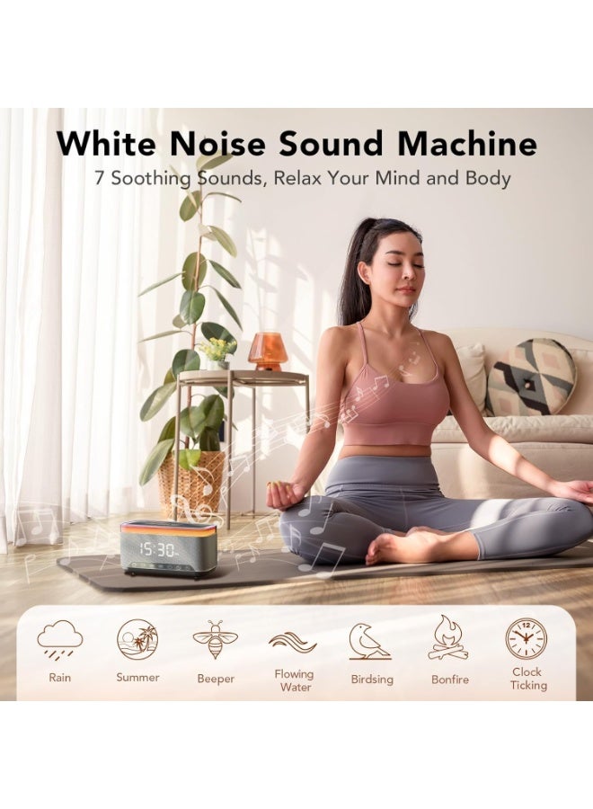 6 In 1 Smart Alarm Clock, Wireless Charger, Bluetooth Speaker And Fm Radio, White Noise Machine With 12 Rgb Night Light Modes, Digital Bedside Clock For Lots Of Sleep And Home Decoration - Image 3
