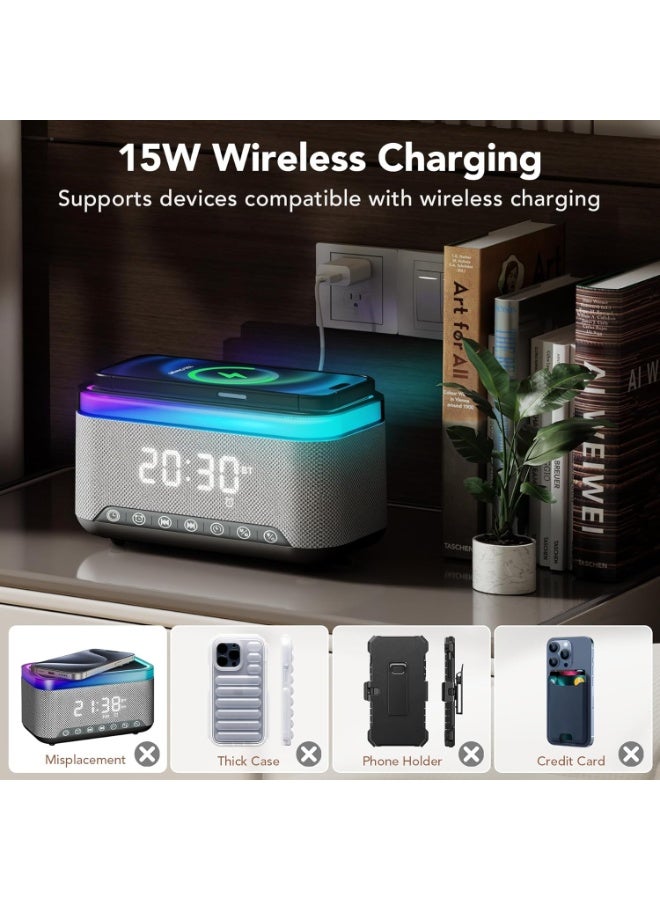 6 In 1 Smart Alarm Clock, Wireless Charger, Bluetooth Speaker And Fm Radio, White Noise Machine With 12 Rgb Night Light Modes, Digital Bedside Clock For Lots Of Sleep And Home Decoration - Image 5