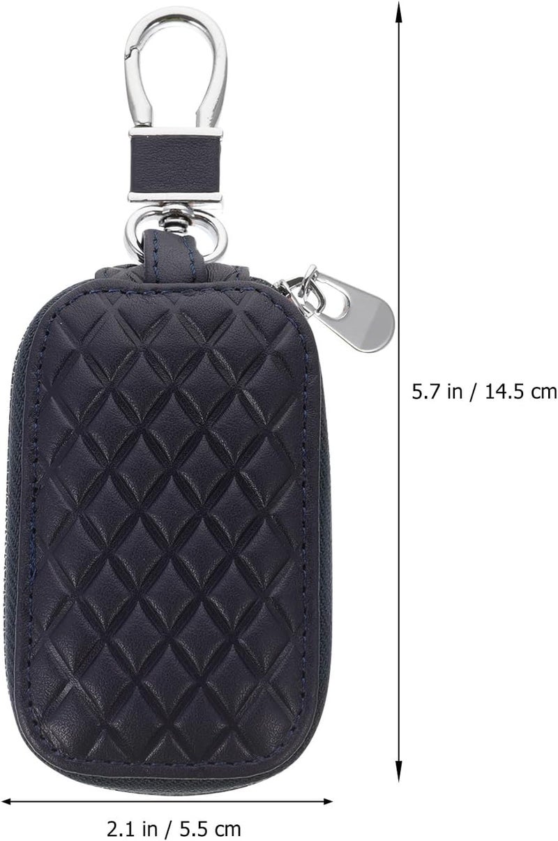 غطاء مفتاح السيارة من الجلد الطبيعي مع جيب بسحاب لحماية المفتاح للسيارات باللون الأزرق الملكي - Image 2