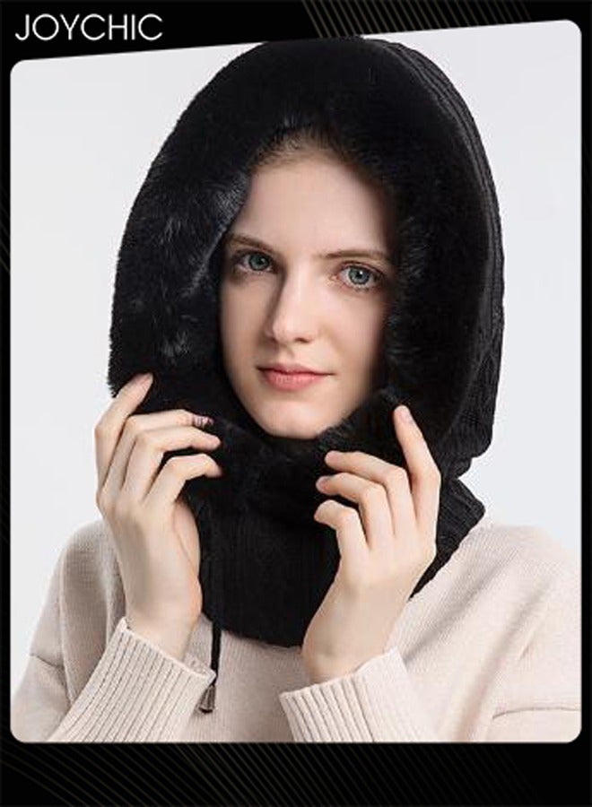 Joychic Autumn and Winter Women Outdoor Cycling Cold Protection Pullover Hat Warm Neck Mask Black - Image 2