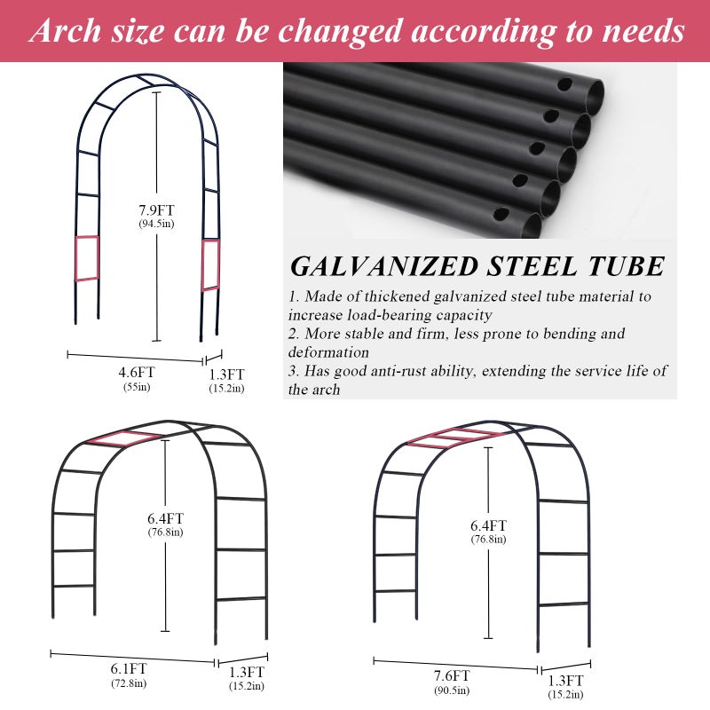 Ttootle Thickened 0.7mm Tube Garden Arch Trellis - 4.6ft Wide x 7.9ft High or 7.6ft Wide x 6.4ft High - Garden Trellis for Climbing Plants - Stable Garden Arbor, Birthday Party Wedding Arch Decoration - Image 2