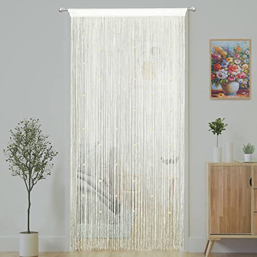 YaoYue Beaded Curtain Door String Curtains for Doorways Tassels Beads Hanging Fringe Hippie Window Hallway Entrance Wall Closet Bedroom Privacy Decor Ivory 39 W x 110 L Pack of 1
