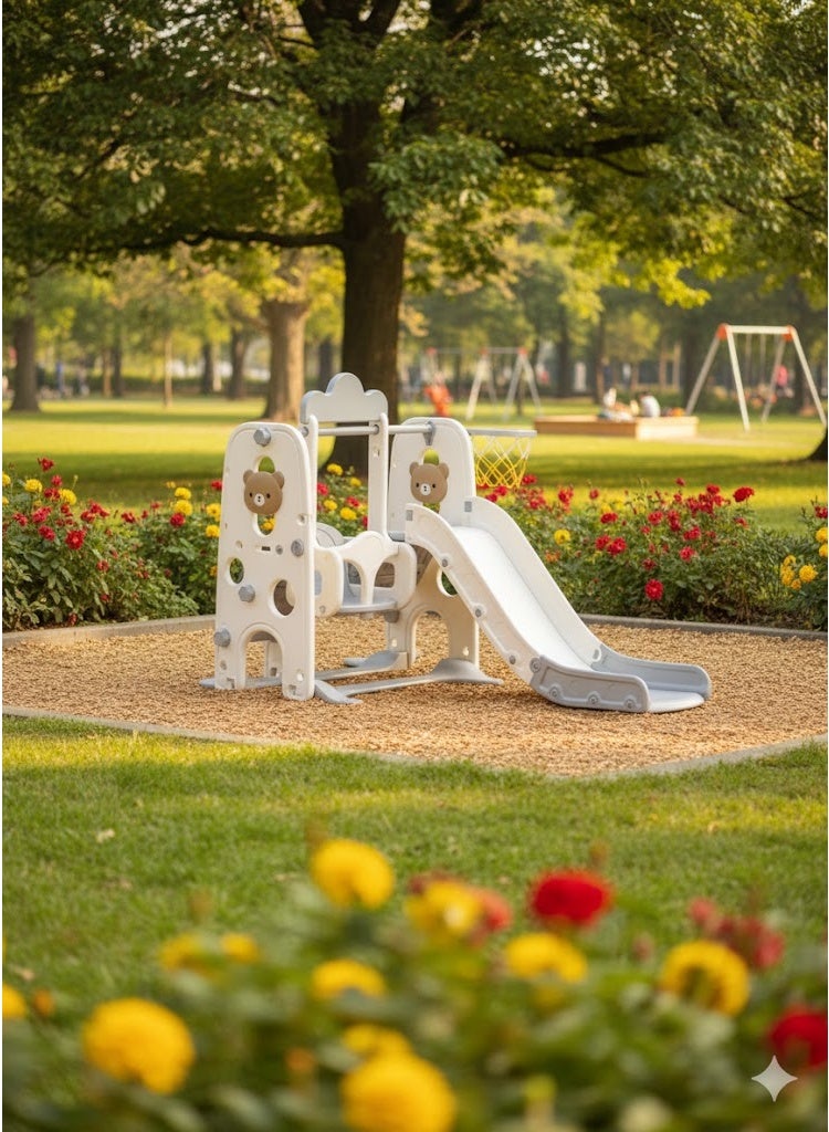 فول جوي مجموعة زحليقة وأرجوحة مع حلقة كرة سلة 3*1 للأطفال،مجموعة ملعب داخلي وخارجي للأطفال الصغار،مجموعة ألعاب تسلق للأطفال - Image 4