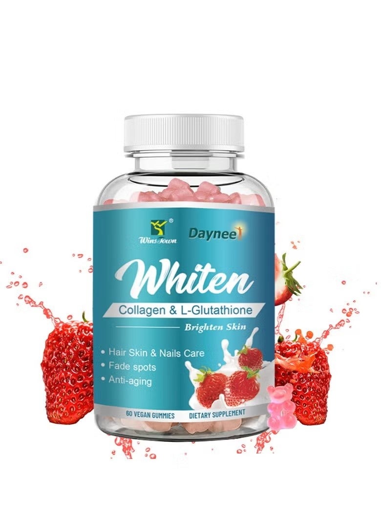 وينز تاون كبسولات مقوية للبشرة من أجل تبييض البشرة مع L-Glutathione والكولاجين والبيوتين للحصول على بشرة نضرة مشرقة مع تلاشي البقع ومقاومة الشيخوخة 60 كبسولة خالية من المكونات الحيوانية - Image 1