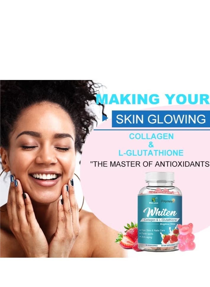 وينز تاون كبسولات مقوية للبشرة من أجل تبييض البشرة مع L-Glutathione والكولاجين والبيوتين للحصول على بشرة نضرة مشرقة مع تلاشي البقع ومقاومة الشيخوخة 60 كبسولة خالية من المكونات الحيوانية - Image 2