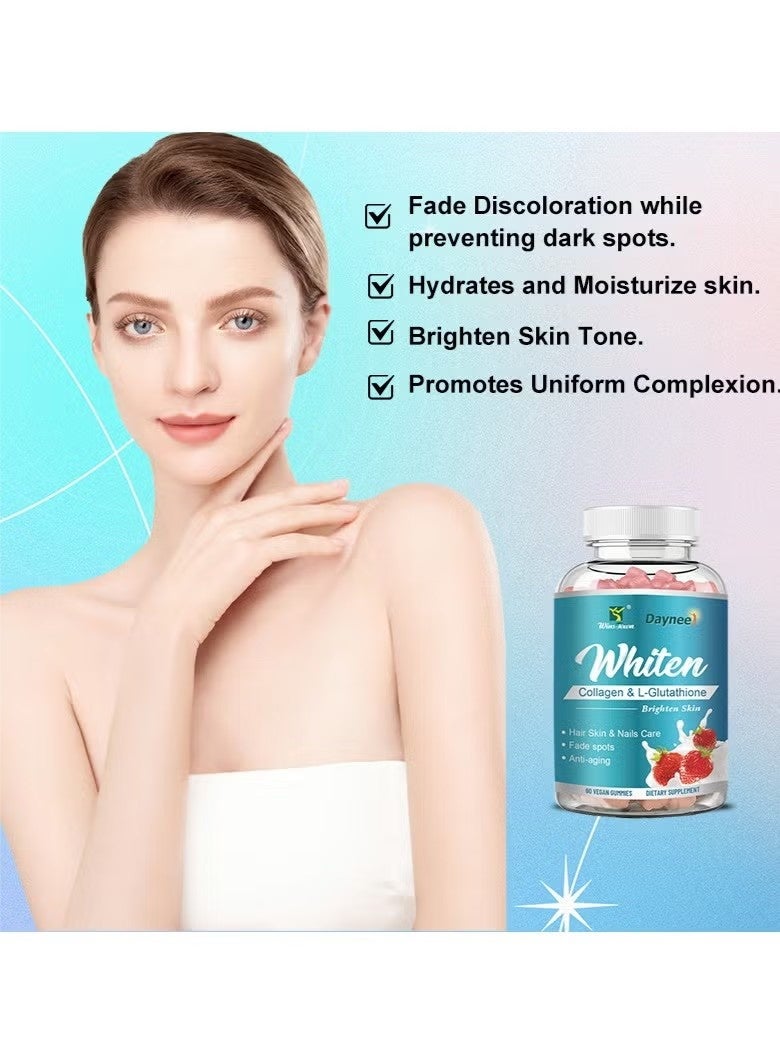 وينز تاون كبسولات مقوية للبشرة من أجل تبييض البشرة مع L-Glutathione والكولاجين والبيوتين للحصول على بشرة نضرة مشرقة مع تلاشي البقع ومقاومة الشيخوخة 60 كبسولة خالية من المكونات الحيوانية - Image 4