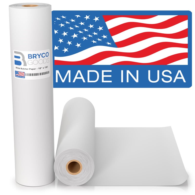 Bryco Goods White Kraft Butcher Paper Roll - 18'' x 150' - Versatile & Durable - Ideal for Packaging, Grilling, Smoking Meat and BBQ - Unwaxed & Uncoated Butcher Paper for Sublimation - Made in USA - Image 1