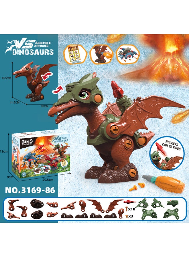 Disassembly Dinosaur Launch Soft Elastic Toy Children's Stem Screw Screw Assembly Electric Model Toy-Color:3169-89 Electric Turn - Image 3