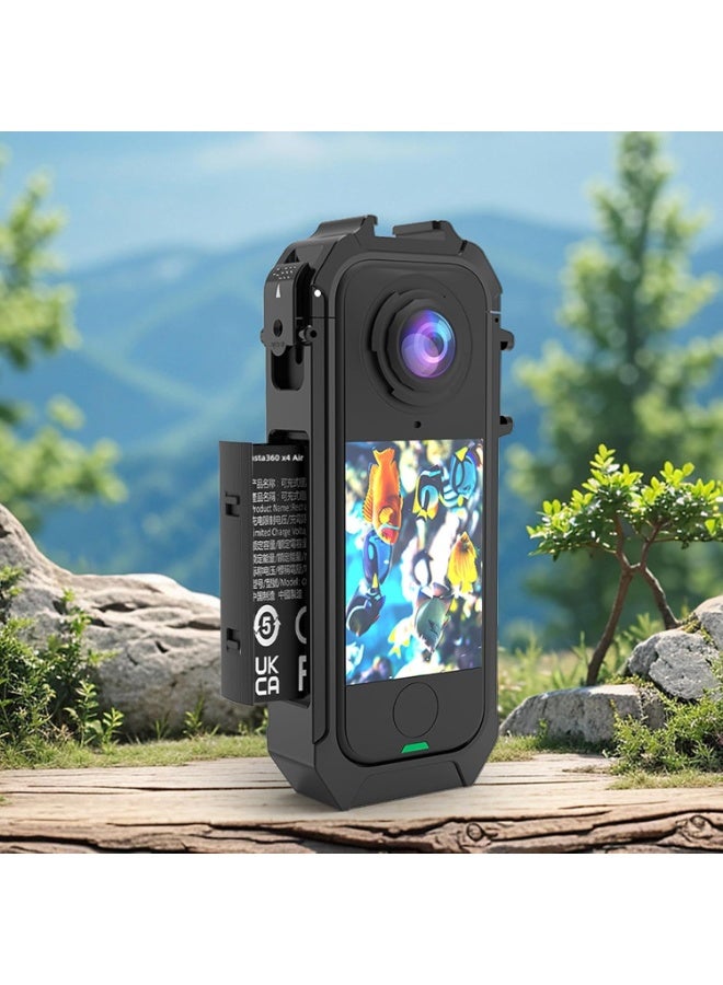 قفص إطار حالة حماية المرافق لـ Insta360 X4 Air ، كاميرا مقاومة للصدمات بيزل توسيع الإسكان البلاستيكي مع واجهة جبل الإفراج السريع المغناطيسي ، ميناء الأحذية الباردة المزدوجة ، مع 1/4 "خيوط جبل - Image 4