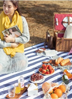 Generic Blue and white stripes Oversized Picnic and Beach Blankets Pads Thickened Double Layer Sandproof Waterproof Pads Portable Camping Pads Outdoor Pads Tent Sleeping Pads Striped Thickened Picnic Pads  - Image 4