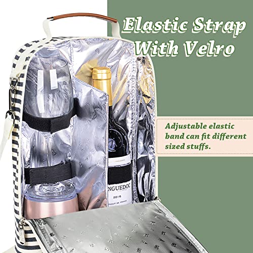 Tirrinia Insulated 2 Bottle Wine Gift Tote Bag - Wine Tumbler Glass Cooler Carrier for BYOB Restaurants, Wine Tasting, Travel, Park, Beach, Great Wine Lover Gift, Blue Stripe - Image 2