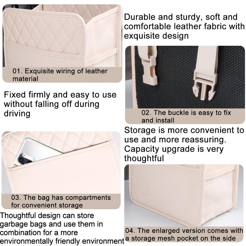 Mandark Car Seat Back Organizer, PU Leather Automotive Backseat Hanging Storage Pocket, Multipurpose Vehicle Travel Essentials Accessories for Kids & Adults, Universal for Most Cars (Beige) - Image 4