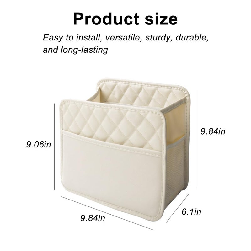 Mandark Car Seat Back Organizer, PU Leather Automotive Backseat Hanging Storage Pocket, Multipurpose Vehicle Travel Essentials Accessories for Kids & Adults, Universal for Most Cars (Beige) - Image 2