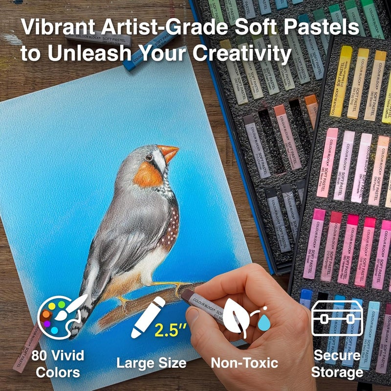 COLOUR BLOCK Soft Pastels for Artists - 80 Colors Square Chalk Soft Pastels Art Set in CARBON Box - Vibrant Pigments Art Kit for Painting, Drawing, Sketching, Hobbyist. - Image 2