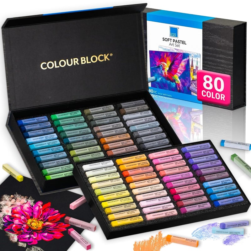 COLOUR BLOCK Soft Pastels for Artists - 80 Colors Square Chalk Soft Pastels Art Set in CARBON Box - Vibrant Pigments Art Kit for Painting, Drawing, Sketching, Hobbyist. - Image 1