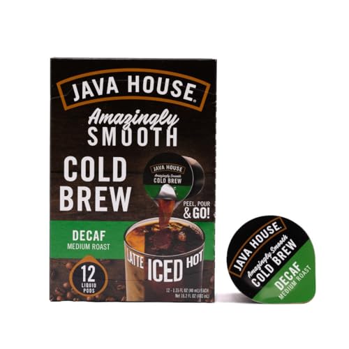 JAVA HOUSE Decaf Medium Roast Cold Brew Capsules 135 Fluid Ounces 12 Count Peel and Pour TSA Approved Travel Friendly Cold Brew Hot or Iced Instant Coffee Concentrate - Image 1