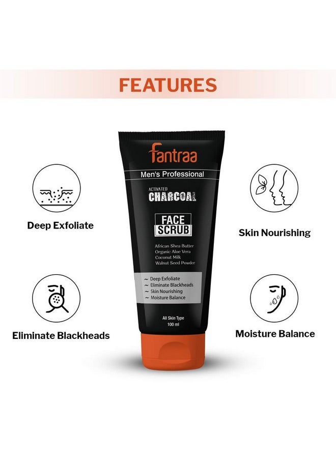 Fantraa - Activated Charcoal Deep Exfoliate And Oil Tan Removal Face Scrub - 100Ml | Pack Of 2 | Eliminate Blackheads & Skin Nourishing| Suitable For All Skin Type | For Men - Image 1