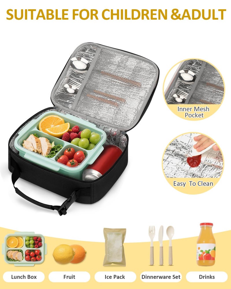 Capolo Insulated Lunch Box for Kids, Cute Thermal Lunch Bag for School, Reusable Lunch Tote for Boys and Girls, Durable Cooler Bag with Easy Grab Handle, Lightweight and Easy to Clean Meal Bag, black - Image 4
