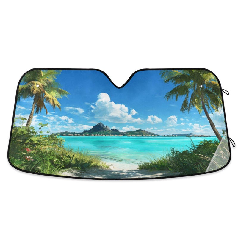 Dussdil Summer Tropical Palm Trees Beach Car Windshield Sun Shade Forest Sky Sunshade Blocks UV Rays Protector Keep Your Vehicle Cool Sun Shield Visor Cover Foldable for Car Truck SUV M - Image 1