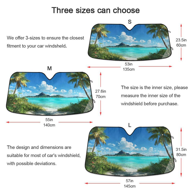 Dussdil Summer Tropical Palm Trees Beach Car Windshield Sun Shade Forest Sky Sunshade Blocks UV Rays Protector Keep Your Vehicle Cool Sun Shield Visor Cover Foldable for Car Truck SUV M - Image 3