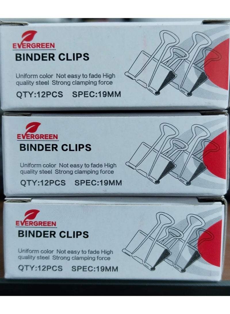 EVERGREEN binder clips 3 pack 36 pcs , 19 mm size, black - Image 2