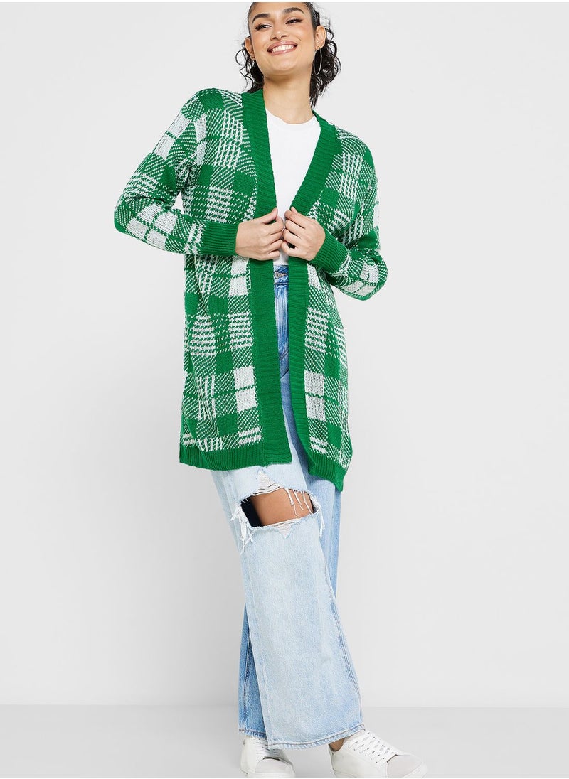 ELLA Checkered Print Cardigan With Tie Detail  - Image 4
