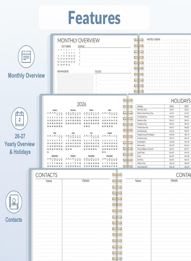 ساني مخطط SUNEE لعامي 2026-2027 - 24 شهرًا (يناير 2026 - ديسمبر 2027) - صفحات شهرية مقاس 7 × 10 بوصات ومخطط سنوي، رمادي أزرق - Image 5