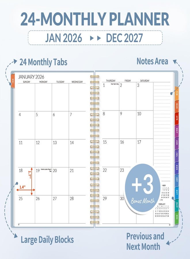 ساني مخطط SUNEE لعامي 2026-2027 - 24 شهرًا (يناير 2026 - ديسمبر 2027) - صفحات شهرية مقاس 7 × 10 بوصات ومخطط سنوي، رمادي أزرق - Image 2