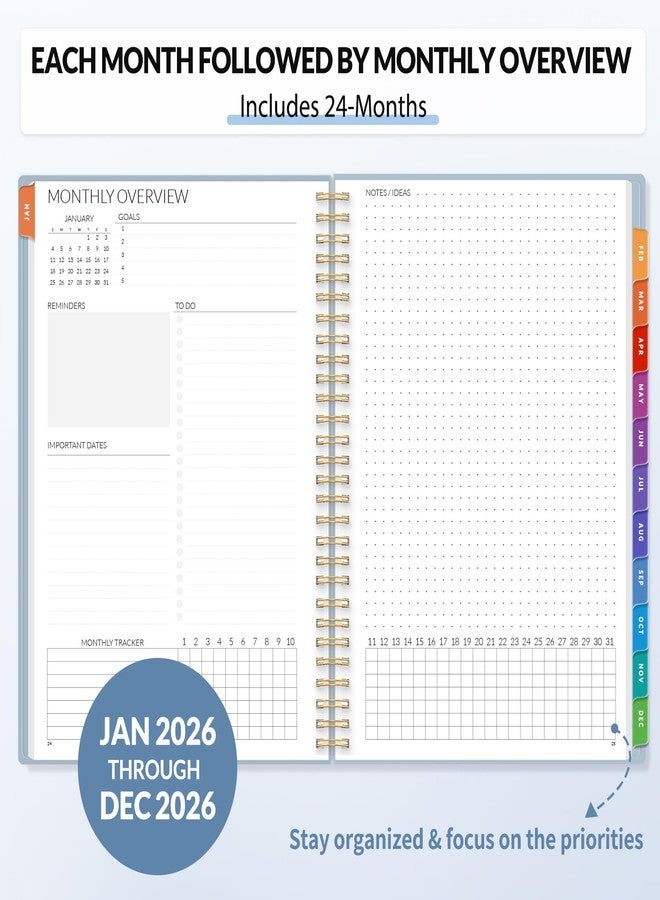 ساني مخطط SUNEE لعامي 2026-2027 - 24 شهرًا (يناير 2026 - ديسمبر 2027) - صفحات شهرية مقاس 7 × 10 بوصات ومخطط سنوي، رمادي أزرق - Image 3