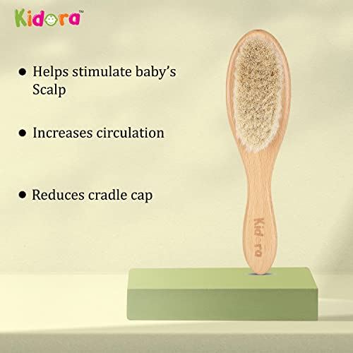 Kidora Baby Hair Brush for Newborn - Natural Wooden Baby Hair brush with Soft Goat Bristles for Cradle Cap - Perfect Scalp Grooming Hair brush for Infant, Toddler, Kids - Gentle Hair Grooming, Suitable from 0 Month+ - Image 5
