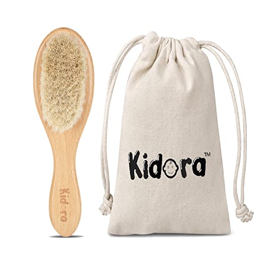 Kidora Baby Hair Brush for Newborn - Natural Wooden Baby Hair brush with Soft Goat Bristles for Cradle Cap - Perfect Scalp Grooming Hair brush for Infant, Toddler, Kids - Gentle Hair Grooming, Suitable from 0 Month+ - Image 1