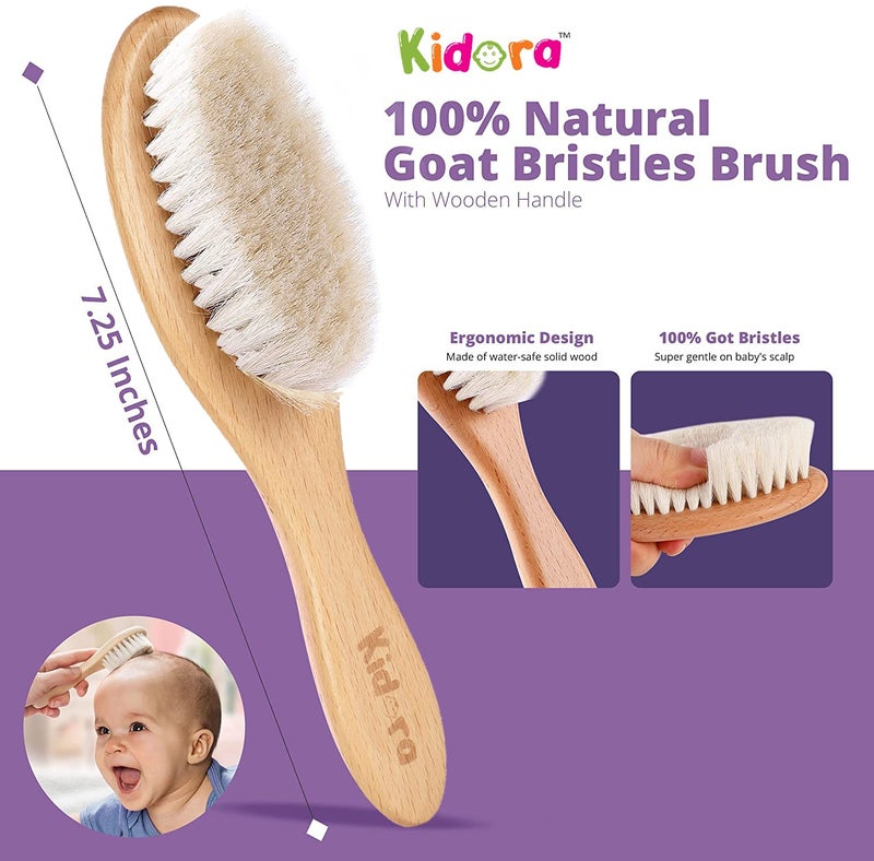 Kidora Baby Hair Brush for Newborn - Natural Wooden Baby Hair brush with Soft Goat Bristles for Cradle Cap - Perfect Scalp Grooming Hair brush for Infant, Toddler, Kids - Gentle Hair Grooming, Suitable from 0 Month+ - Image 3