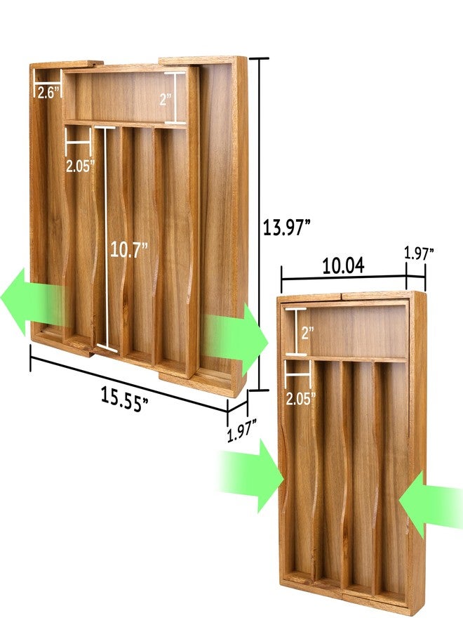 oridom Expandable Acacia Kitchen Drawer Organizer for Cutlery and Utensils, Adjustable Acacia Wood Cutlery Tray in Drawer for Flatware and Silverware in Kitchen, (Acacia) - Image 2