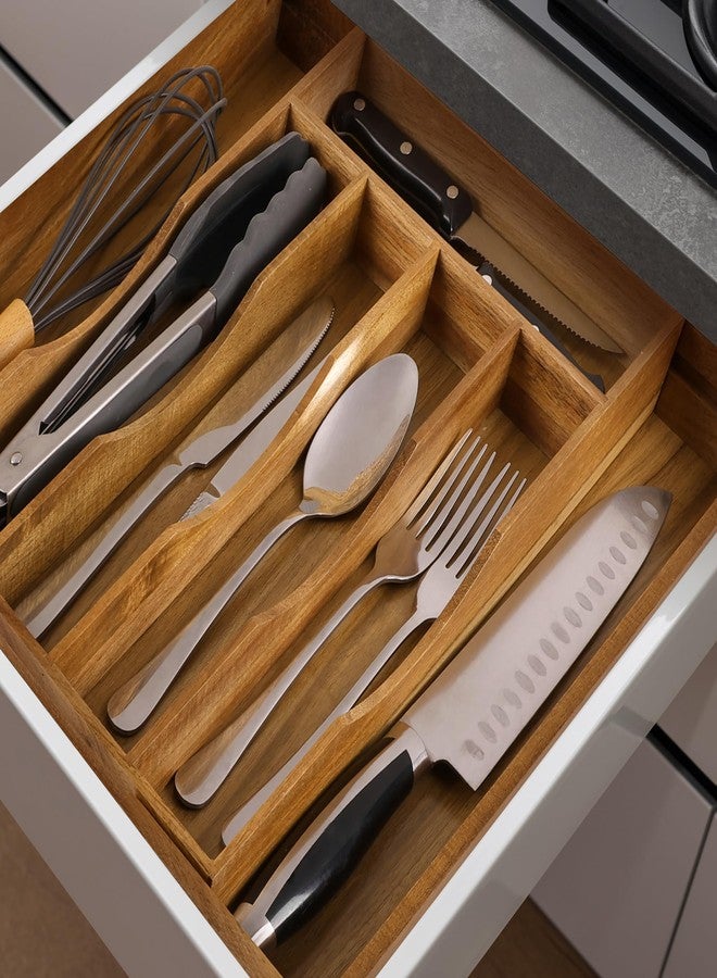 oridom Expandable Acacia Kitchen Drawer Organizer for Cutlery and Utensils, Adjustable Acacia Wood Cutlery Tray in Drawer for Flatware and Silverware in Kitchen, (Acacia) - Image 4