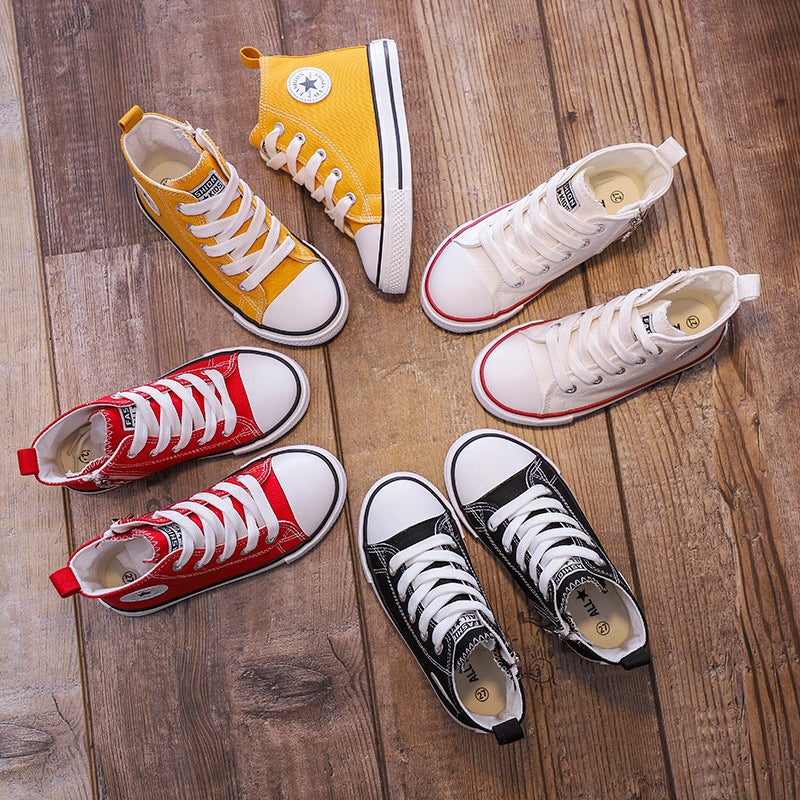 Children'S Canvas Shoes 2025 Spring & Fall High-Top Sneakers Boys And Girls Student Shoes Baby White Shoes Casual Cloth Shoes - Image 2