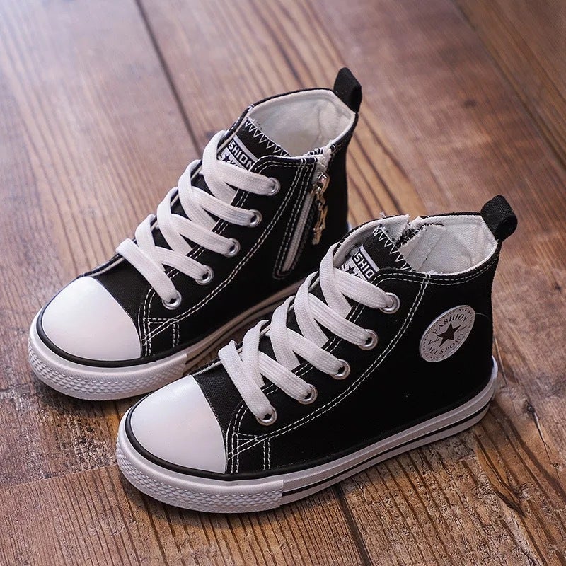 Children'S Canvas Shoes 2025 Spring & Fall High-Top Sneakers Boys And Girls Student Shoes Baby White Shoes Casual Cloth Shoes - Image 1