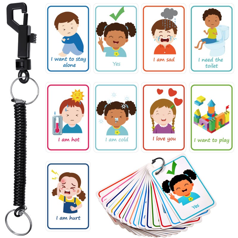Nezyo Nezyo Needs My Communication Cards 26 Pieces Feelings and Emotions Flash Card for Kids Sensory Autism Visual Speech Flashcard with Spring Rope Lanyard for Men Women Teens Education Party Supplies - Image 1