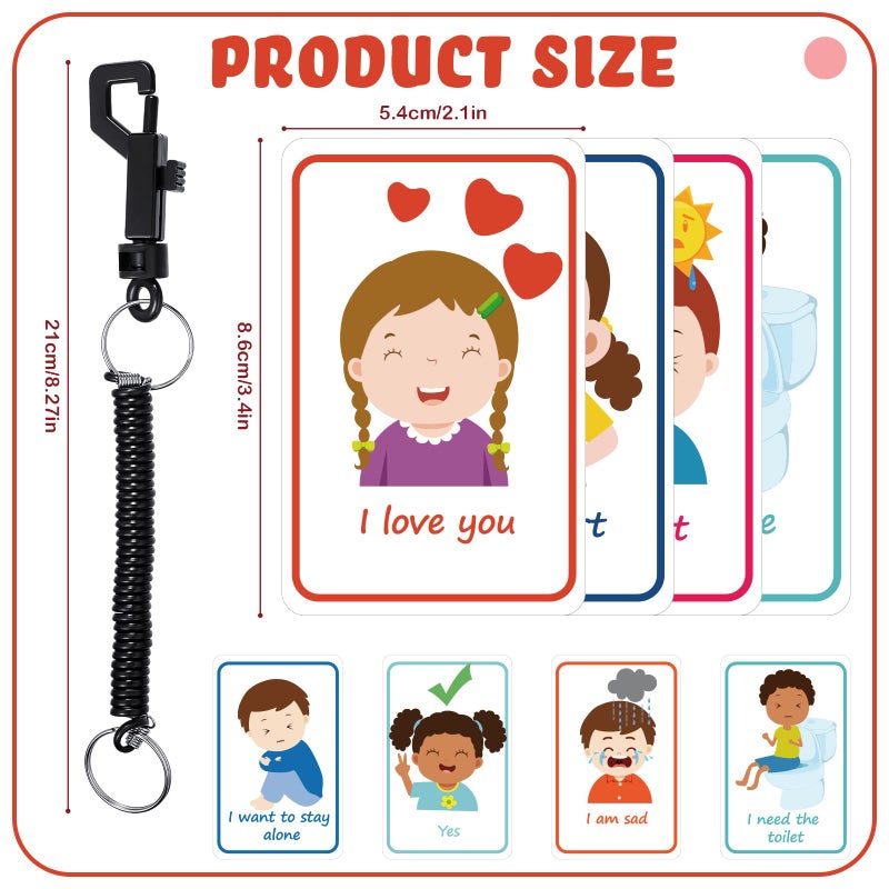 Nezyo Nezyo Needs My Communication Cards 26 Pieces Feelings and Emotions Flash Card for Kids Sensory Autism Visual Speech Flashcard with Spring Rope Lanyard for Men Women Teens Education Party Supplies - Image 2