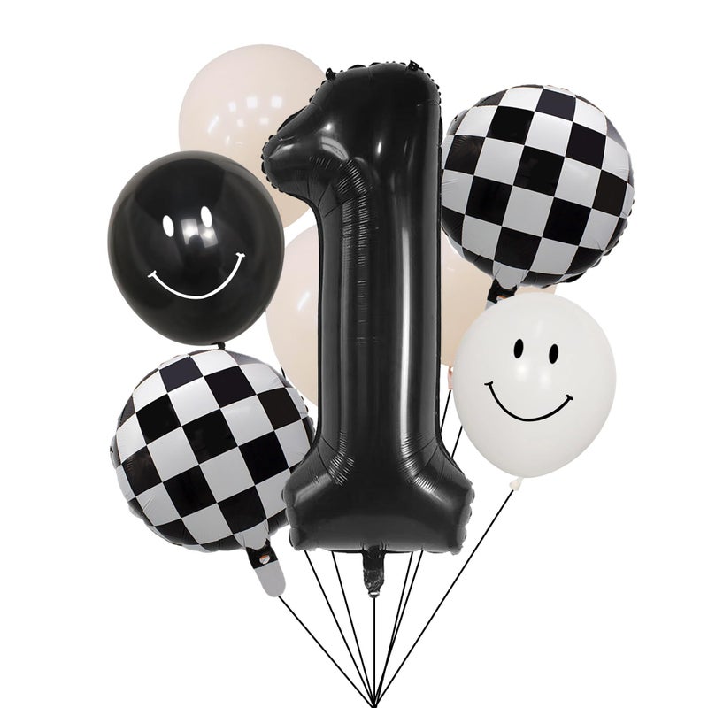 100% Liked-One Happy Dude Balloon Set  40  Black One|Black & White Smiley Face Latex |Checkered Foil For One Happy Dude Birthday Decorations  Baby Shower 1St Birthday Party Supplies - Image 1