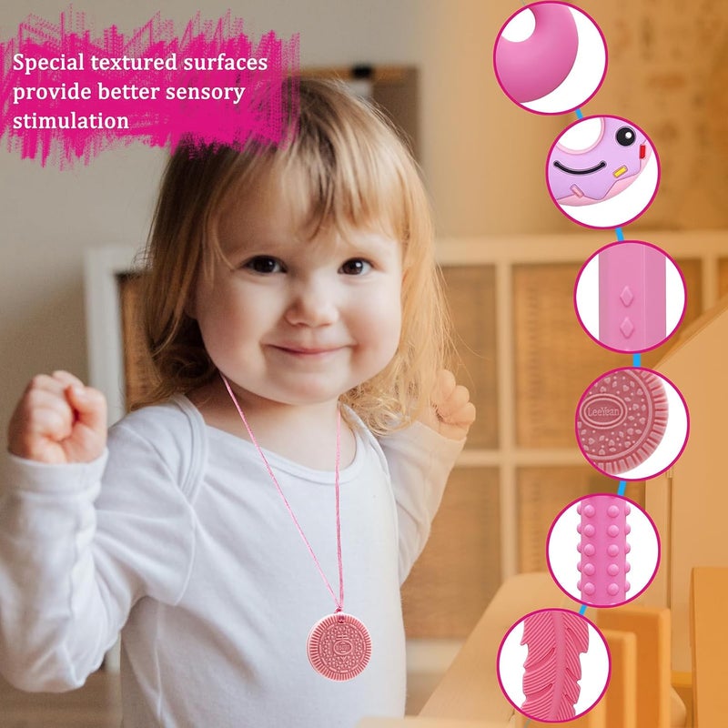 LeeYean Chew Necklaces for Sensory Kids Silicone Chewy Necklace for Children with Autism ADHD SPD Chewing 6 Pack Autism Sensory Toys - Image 5