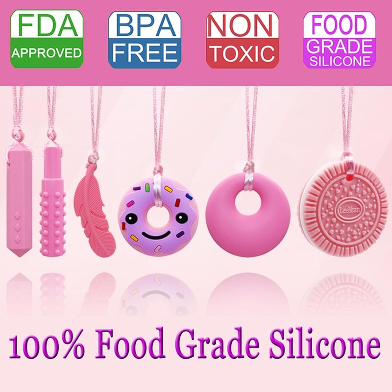 LeeYean Chew Necklaces for Sensory Kids Silicone Chewy Necklace for Children with Autism ADHD SPD Chewing 6 Pack Autism Sensory Toys - Image 2