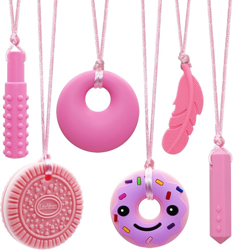 LeeYean Chew Necklaces for Sensory Kids Silicone Chewy Necklace for Children with Autism ADHD SPD Chewing 6 Pack Autism Sensory Toys - Image 1
