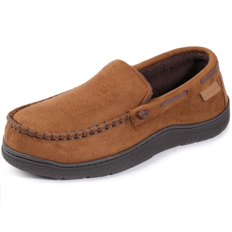 Zigzagger Men's Moccasin Slippers Memory Foam House Shoes, Indoor and Outdoor Warm Loafer Slippers, Camel, 11.5 M US - Image 1