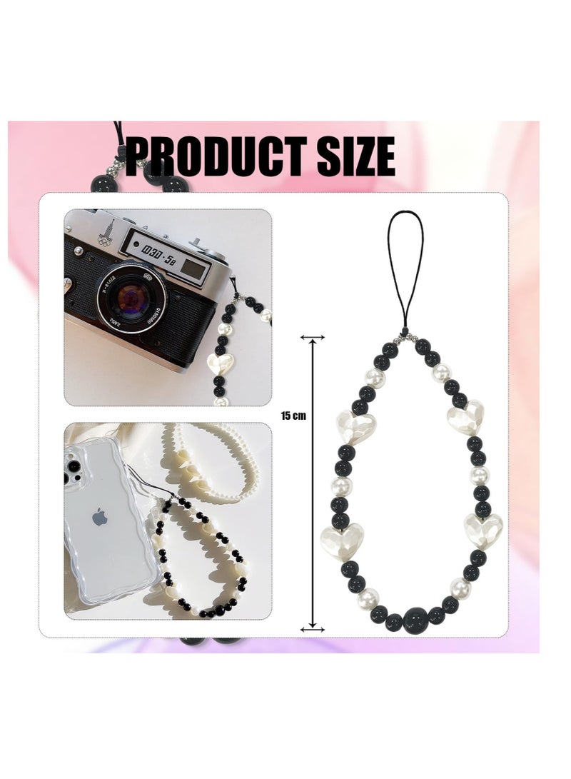 Excefore 2 PCS Heart Crystal Phone Charm, Detachable Phone Lanyard, White Pearl Heart Phone Charm, Lovely Phone Charms, Suitable for Women Girls - Image 2